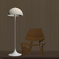Modern White Floor Lamp Design With Wooden Chair And Wall Interior