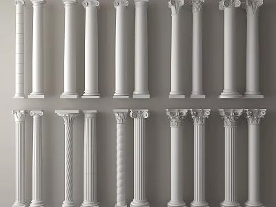 Different Styles Of Classic Roman Columns With Carved Capitals And Fluted Shafts 3d model
