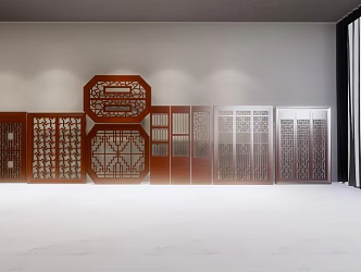 Chinese-style carved flower window, ancient built door and window, carved flower window combination 3d model