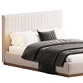 Modern Double Bed With Upholstered Headboard Cozy Bedding Gray White Design And Wooden Frame