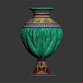 Ornamental Green Vase As Decorative Furniture Piece With Colorful Patterns And Intricate Design