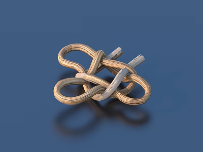 Golden Rope Knot Decorative Accessory With Metal Parts On Blue Background 3d model