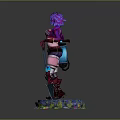Game Movie Character With Purple Hair Wearing Shorts Holding Shovel On Glowing Decorative Base
