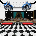 Luxurious KTV Lounge Interior With Chandelier Sofas TV And Checkered Floor Design