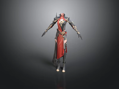 Woman in Ornate Red and Black Armored Outfit as Fantasy 3D Character Design 3d model