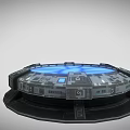 Futuristic Circular Tech Device Featuring Blue Glowing Center And Structured Control Panels