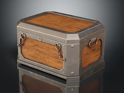 Vintage Metal And Wood Decorative Box With Hinged Lid Clasps And Rivets 3d model