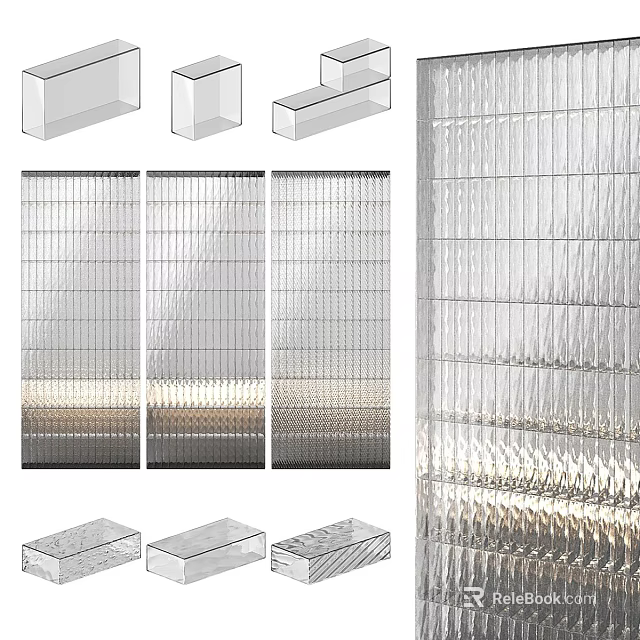 Transparent Textured Glass Room Dividers With Vertical Stripes For Modern Space Partitioning 3d model 