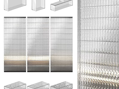 Transparent Textured Glass Room Dividers With Vertical Stripes For Modern Space Partitioning 3d model