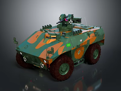 Camouflaged Wheeled Armored Military Vehicle With Tactical Mounted Weapon System 3d model