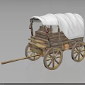 Old Fashioned Wooden Wagon With White Canvas Cover And Vintage Wooden Wheels Design