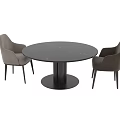 Modern Dining Table Set with Round Marble Tabletop and Beige Upholstered Chairs 3d model