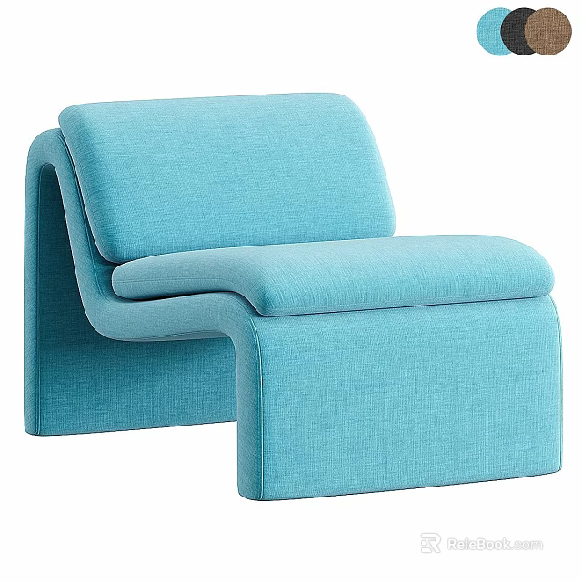 Blue Modern Curved Leisure Chair with Upholstered Fabric for Living Room 3d model 