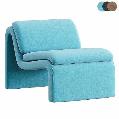 Blue Modern Curved Leisure Chair with Upholstered Fabric for Living Room 3d model