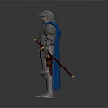 Game and Movie Character Warrior in Silver Armor with Blue Cape Standing Pose