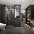 Modern Hotel Bathroom Interior With Dark Stone Walls Glass Shower And Smart Toilet