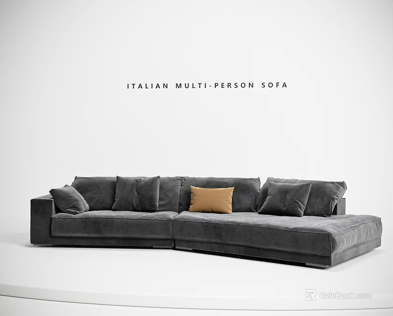 Italian Modern L Shaped Multi Person Sofa With Gray Velvet And Tan Cushion 3d model 