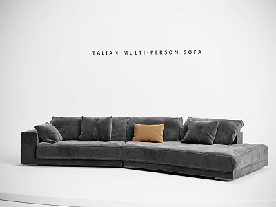 Italian Modern L Shaped Multi Person Sofa With Gray Velvet And Tan Cushion 3d model