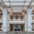 Elegant Modern Hotel Lobby Interior With Marble Columns High Ceiling And Reception Desk 3d model