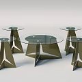 Modern Coffee Table With Round Marble Top And Geometric Black Metal Legs