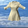 Light Green Square Neck Half Sleeves Button Detail A Line Skirt Women's Dress