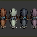 Game Movie Character Yaks With Various Colors Blue Packs Horns And Fluffy Fur