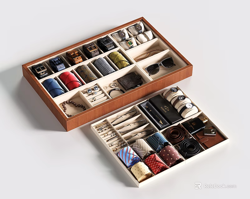 Elegant Wooden Jewelry Cabinet With Organized Compartments For Watches Ties And Accessories 3d model 
