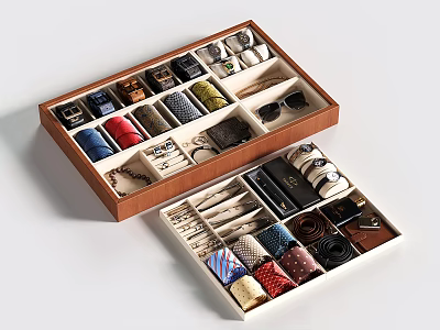 Elegant Wooden Jewelry Cabinet With Organized Compartments For Watches Ties And Accessories 3d model