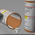 Open Pill Bottle With Spilled Tablets And Label On Black Surface 3d model