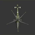 Detailed Green Military Helicopter With Rotor Blades Cockpit And Front Machine Gun Design