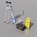 Essential Tools for Public Facilities Maintenance Including Ladder Mop Warning Sign and Supplies