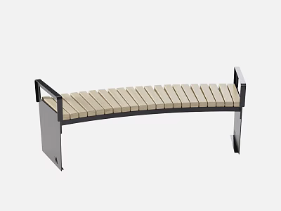 Outdoor Curved Bench with Wooden Slat Seat and Black Metal Frame Design 3d model