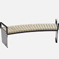 Outdoor Curved Bench with Wooden Slat Seat and Black Metal Frame Design