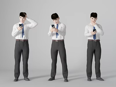 Businessmen In White Shirts And Dark Pants Using Smartphones With Different Gestures 3d model