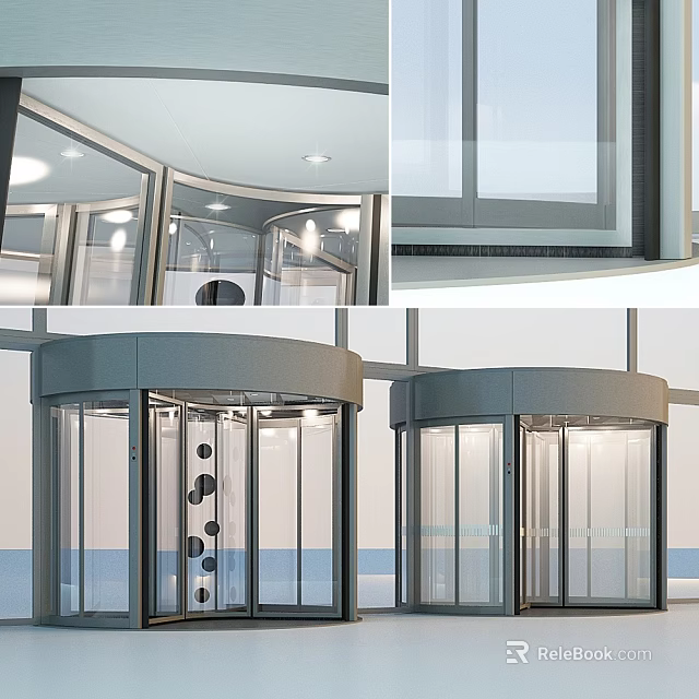 Modern Revolving Door With Glass Panels And Metal Frame For Commercial Building Entrance 3d model 