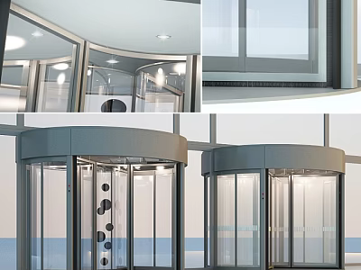 Modern Revolving Door With Glass Panels And Metal Frame For Commercial Building Entrance 3d model