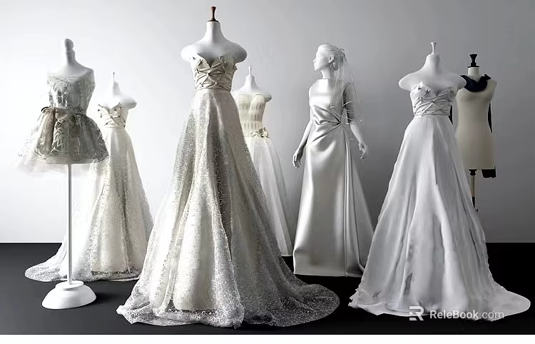 Bridal Shop Showcasing Elegant Wedding Dresses With Sparkling Details And Various Styles 3d model 