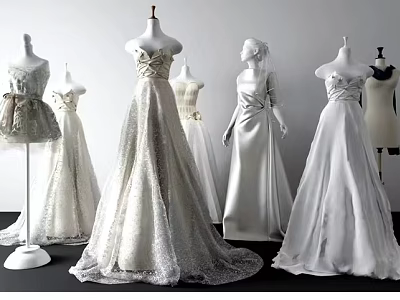 Bridal Shop Showcasing Elegant Wedding Dresses With Sparkling Details And Various Styles 3d model