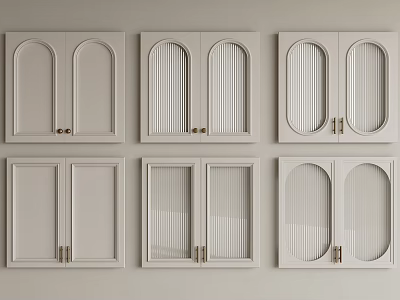 White Wardrobe Doors With Various Designs Arched Ribbed Panels And Metal Handles 3d model