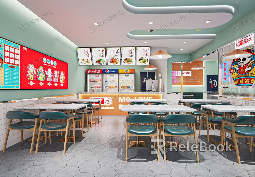 Modern Restaurant Fast Food Restaurant Fast Food Restaurant Table and Chair Small Catering Card Seat Cashier Restaurant model