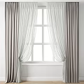 Modern Window Curtains With Layered White Sheer And Gray Panels 3d model
