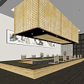 Chinese Style Private Dining Room With Wooden Lattice Pendant Light Long Dining Table And Chairs