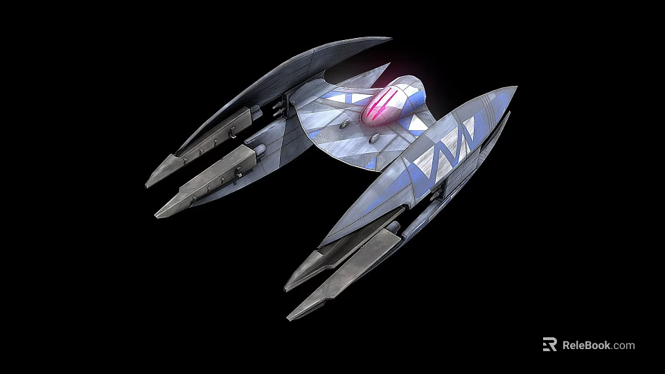 Sci Fi Combat Weapon With Sleek Metallic Design Glowing Pink Core And Sharp Wings 3d model