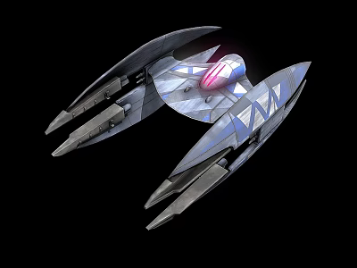 Sci Fi Combat Weapon With Sleek Metallic Design Glowing Pink Core And Sharp Wings 3d model