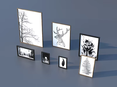 Framed Abstract Paintings With Tree Deer Flower Leaf Designs For Wall Decor 3d model