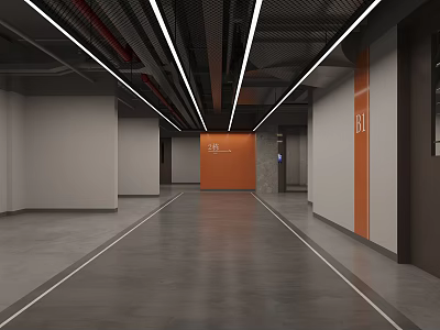 Modern Elevator Corridor Interior With Linear Ceiling Lights And Gray Polished Floors 3d model