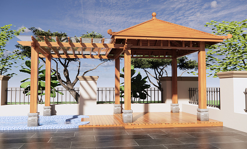 New Chinese Style Pavilion Courtyard Pavilion Landscape 3d model