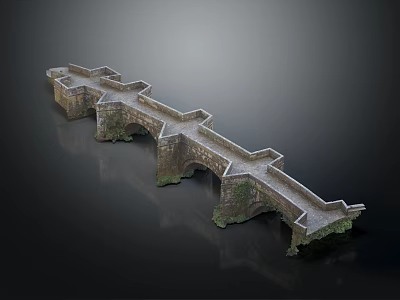 Ancient Stone Bridge Structure With Multiple Arches And Moss Covered Parapets 3d model