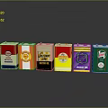 Various Branded Boxed Household Products With Colorful Designs And Different Flavors