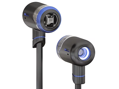 In ear Wired Headphones Featuring Black Blue Design With LED Light Accents 3d model